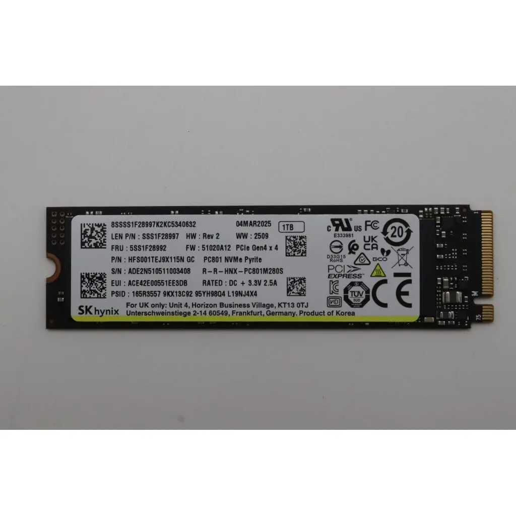Lenovo SSD 1TB,M.2,2280,PCIE4X4,STD,SK HYNIX - Image 1